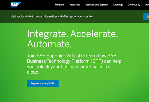 Looking at SAP's website copy, and a page that says "Integrate. Accelerate. Automate".