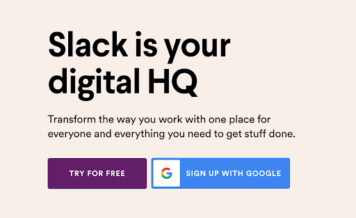 Slack's website page saying "Slack is your digital HQ".